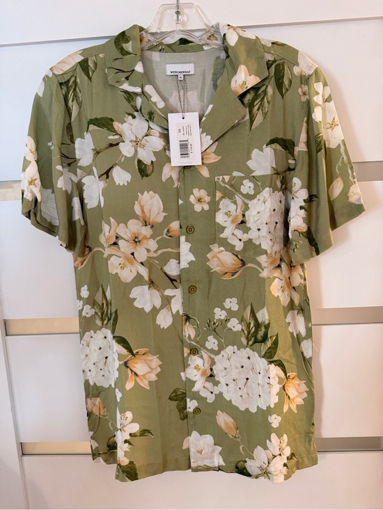 WeWoreWhat Tops - WeWoreWhat Olive Green Floral Button-Up Blouse